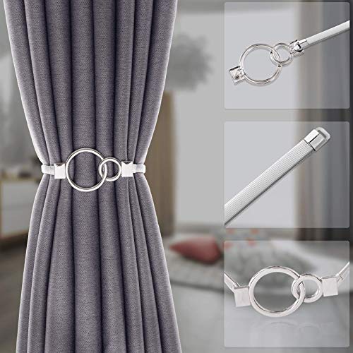 6Pack Aluminum Alloy Spring Design Curtain Holdbacks - Leaf Carving Design Ties for Drapes - Modern Style - Silver Ring - color: Sliver Ring