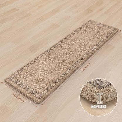 KIMODE Anti Fatigue Kitchen Mat, Cushioned Boho Kitchen Runner 17.3"x59" - color: Brown/Multi, size: 59"L x 17.3"W x 0.5"Th
