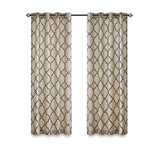 Madison Park Fretwork Print Window Curtain 1 Panel, 50x63 Khaki/Black - color: Khaki/Black, size: 50"W x 63"L (Pack of 1)