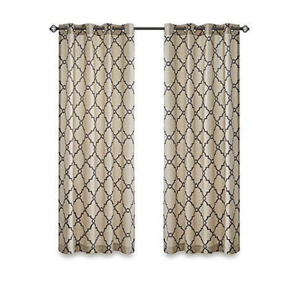 Madison Park Fretwork Print Window Curtain 1 Panel, 50x63 Khaki/Black - color: Khaki/Black, size: 50"W x 63"L (Pack of 1)