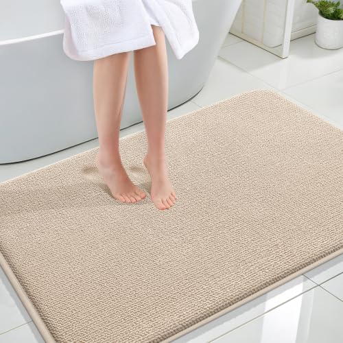 OLANLY Memory Foam Large Bathroom Rugs 44x32, Absorbent Bath Mat, Beige - color: Beige, size: 44" X 32"