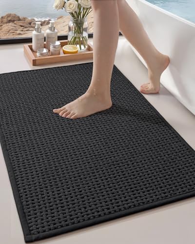 Color&Geometry Black 36x24 Waffle Bath Mat, Rubber Non Slip Bathroom Rug - color: Black, size: 24"x36"