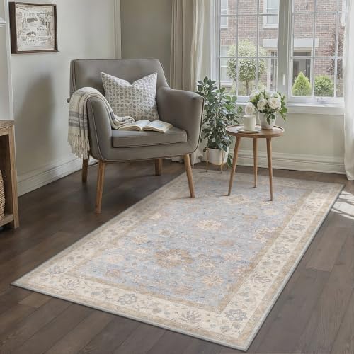 3x5 Area Rug Blue Vintage Netural Washable Living Room Carpet - color: Blue, size: 3' x 5' (Rectangular)