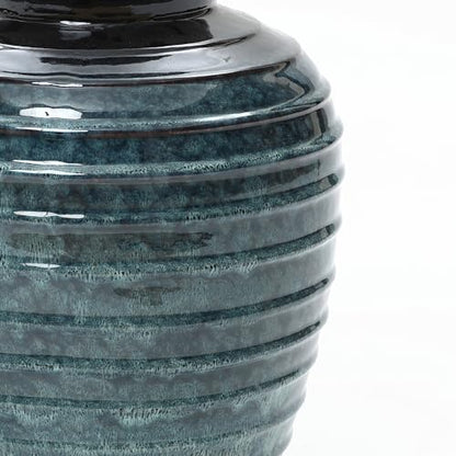 LuxenHome 16'' Rippled Blue Round Ceramic Vase