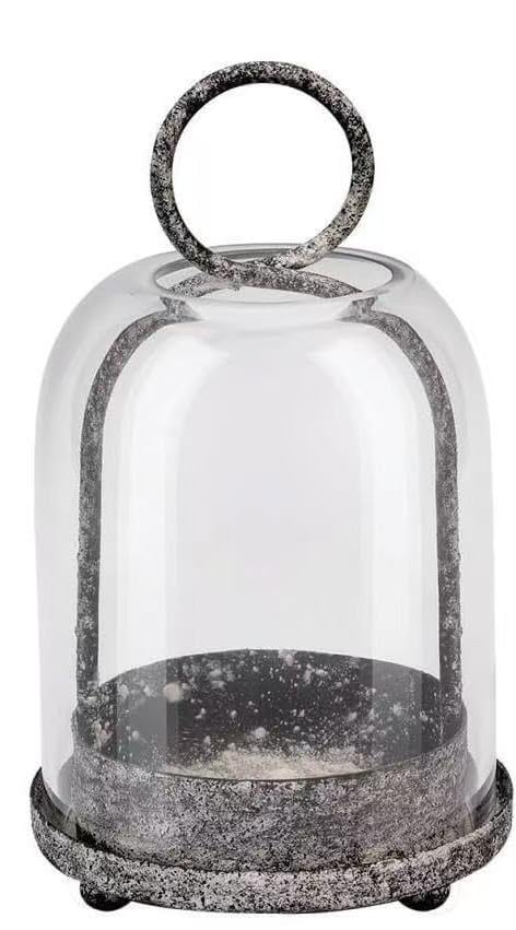 5"x7.5" Versatile Modern Metal Hurricane Lantern with Handmade Sturdy Glass Dome in Rustic Black for 3" Pillar Candle & Plants, Industrial, Farmhouse, Shabby Chic - color: Black Shabby, size: 5"x7.5"