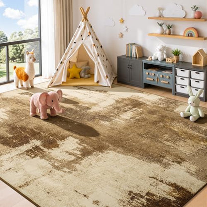 Merelax 5x7 Brown Washable Area Rug Non-Slip Faux Wool Abstract Rug - color: Brown, size: 5' x 7'(60''x84'')