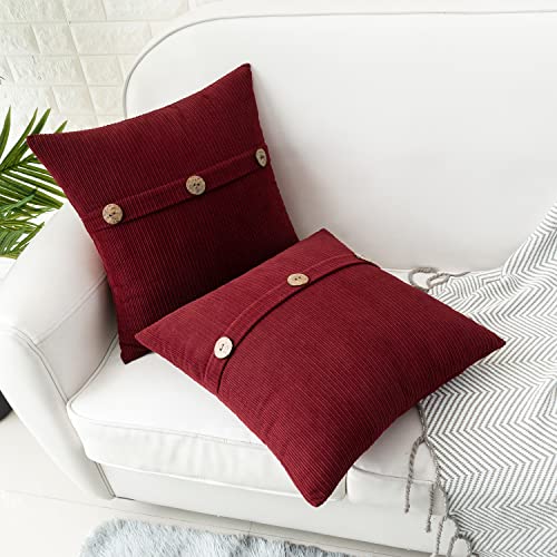 HWY 50 Burgundy Red Chenille Throw Pillow Covers 18x18 Inch Buttons - color: Burgundy Red, size: 18" x 18" (Pack of 2)
