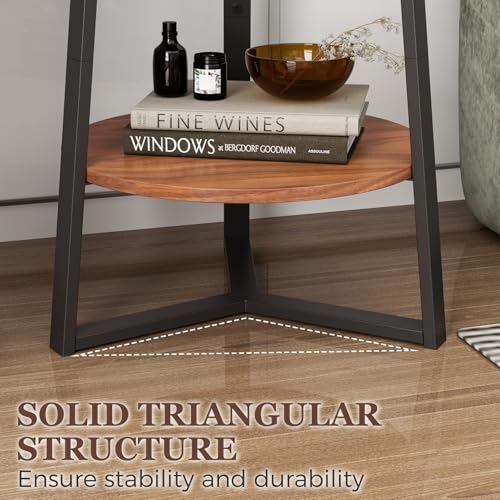 Gadroad Round End Table with Storage Shelf, Brown - color: Brown, size: 15.7"D x 15.7"W x 23"H (no Charging Station)