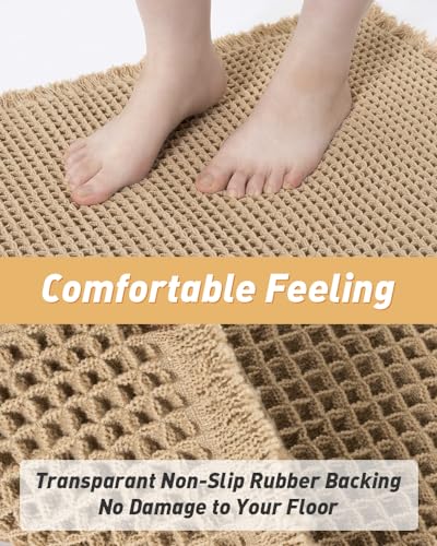 Upgraded Waffle Bath Mat Set of 2 Absorbent Bathroom Mat 17"x24" + 20"x32" - color: Brown, size: 17" x 24" + 20" x 32"