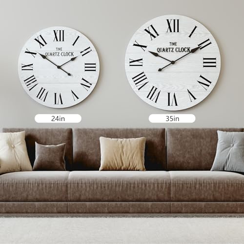 ARTPOWER 24" Extra Large Farmhouse Wall Clock,Solid Wood Veneer,White - color: White, size: 24"W x 24"H