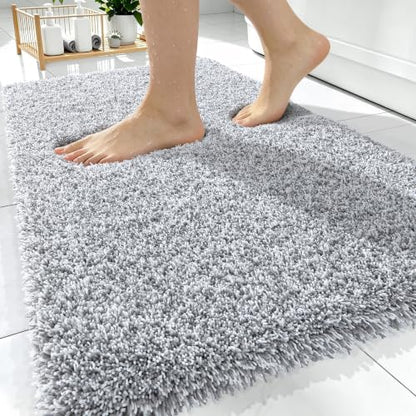 OLANLY Microfiber Bathroom Rugs 30x20, Quick Dry Bath Mat, Grey and White - color: Grey and White, size: 30" X 20"