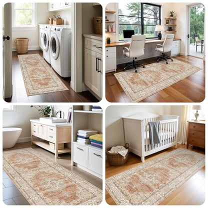 2x6 Washable Hallway Runner Rug - Non-Slip Throw Rugs Terracotta Beige - color: Brick/Terracotta, size: 2' x 6' (Rectangular)