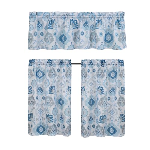 Regal Home Collections Kitchen Tiers & Window Valance Curtains Set - 54"x36" Rod Pocket Cafe Tier & Curtain Valances for Windows - Light Filtering Fabric, Monaco White/Blue - color: Aerin/Blue