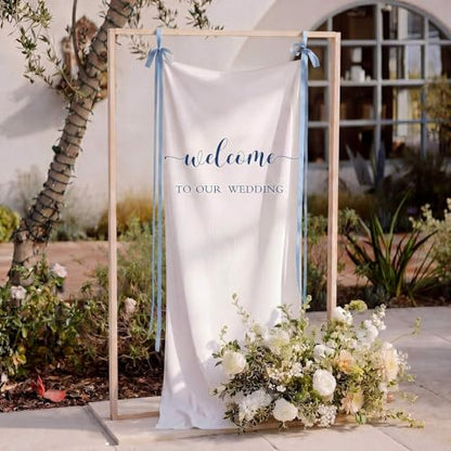 Tingjoo 27x78" Wedding Banner White, Deep Blue Backdrop Bow Hanging - color: White, Deep Blue, style: Wedding