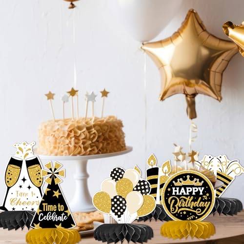 12 Pcs Birthday Table Decorations Glitter Black and Gold Birthday Decor - style: Black Gold