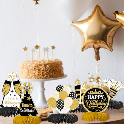 12 Pcs Birthday Table Decorations Glitter Black and Gold Birthday Decor - style: Black Gold