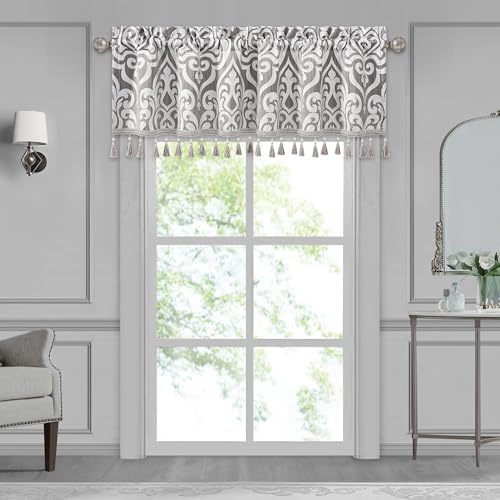 Loom and Mill Modern Damask Valances for Windows, Silver Gray, 54"x18" - color: Silver Gray