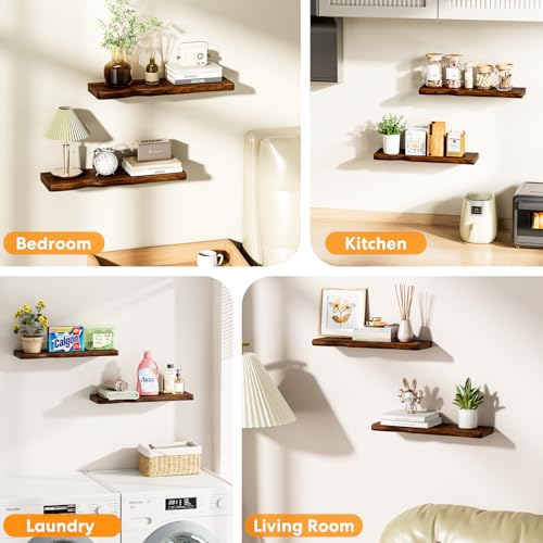 Walnut Finish Floating Shelves,Hidden Brackets,2-Pack,24 Inches Each