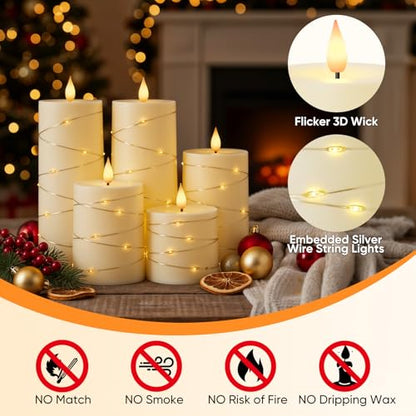 Raycare Ivory Flameless LED Pillar Candles Battery Operated Remote Timer - color: 5pcs-Ivory