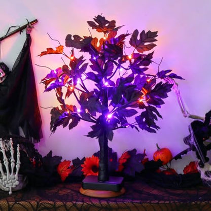 PEIDUO Halloween Tree Lights with Black Leaves Halloween Decorations - color: Black