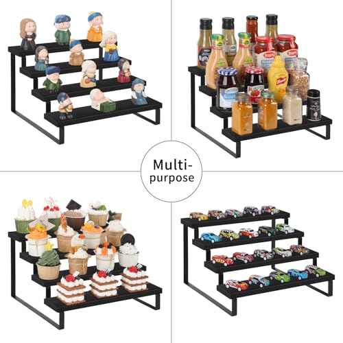 YINMIT Wooden Display Riser Stand, Tiered Perfume and Cologne Organizer Stand, 4 Tier Spice Rack Organizer, Rustic Display Shelf for Candles (4 Tier,Black) - color: 4 Tier,1 Pack,Black