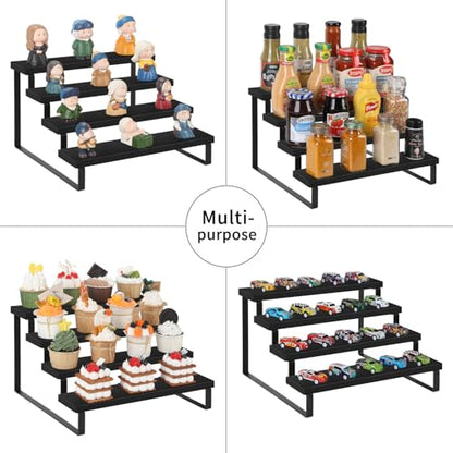 YINMIT Wooden Display Riser Stand, Tiered Perfume and Cologne Organizer Stand, 4 Tier Spice Rack Organizer, Rustic Display Shelf for Candles (4 Tier,Black) - color: 4 Tier,1 Pack,Black