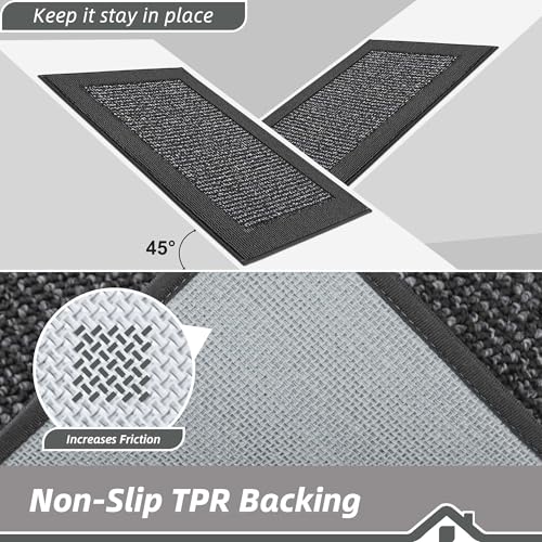 BEQHAUSE Kitchen Rug 24"x36", Non Slip Kitchen Floor Mat Washable, Charcoal - color: Charcoal, size: 24" X 36" (Rectangular)