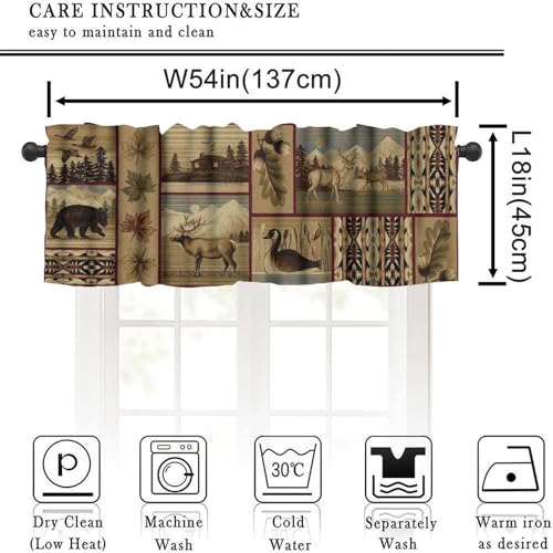 Rustic Moose Deer Valance, Country Lodge Cabin Retro Bear Farmhouse Camp Woodland Animal Print Blackout Short Window Treatment for Kitchen Bathroom Bedroom, 54x18inch - color: Deer-11