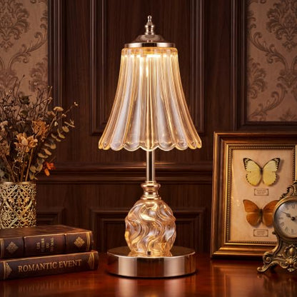 Flower Battery Operated Rechargeable Lamp Cordless, Skirt, Amber - color: Amber-Skirt