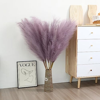 Wertuirk Purple Pampas Grass Decor - 45-Inch 8 Pcs Large Faux Pampas Grass - color: Purple