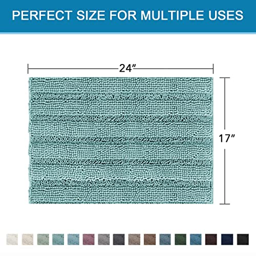 H.VERSAILTEX Bathroom Rugs Bath Rugs for Bathroom Non Slip Bath Mats Extra Thick Chenille Striped Rug 17" x 24" Absorbent Soft Shaggy Washable Dry Fast Bath Mats for Bath Room Floor - Aqua Haze - color: Aqua Haze, size: 17" x 24"