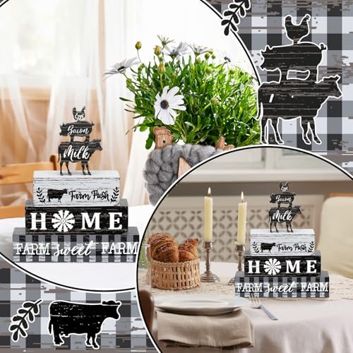 Geelin 4 Pcs Farm Animal Wooden Table Decor Cow Rooster Pig Farmhouse Signs - style: Farm