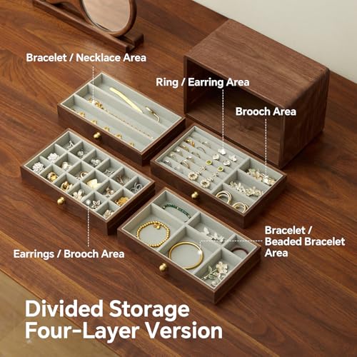 Wooden Jewelry Box for Women Men, 4 Drawers - size: 4 drawers