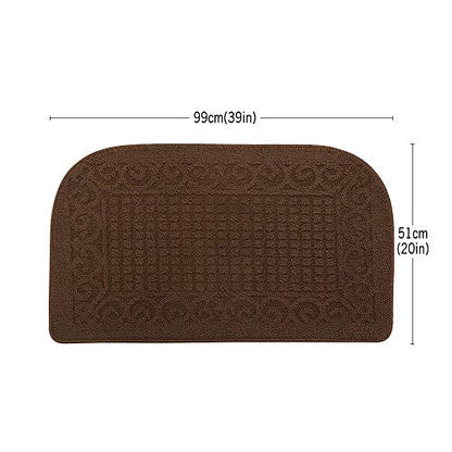 COSY HOMEER 39x20 Half Round Kitchen Rug,Non Slip Washable Mat,Brown 1PC - color: Brown, size: 1'8" x 3'3" (Semicircular)