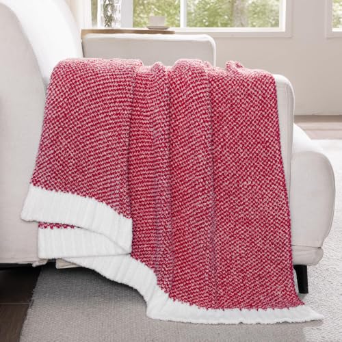 Exclusivo Mezcla Reversible Knit Throw Blanket for Couch, Heather Red - color: Heather Red, size: Throw (50"x60")