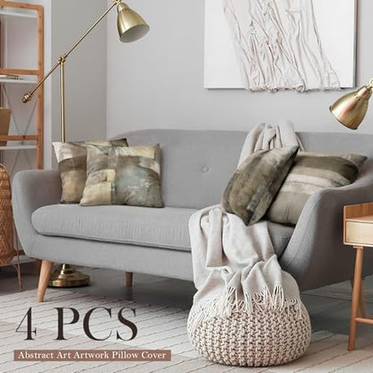Throw Pillow Covers 16x16 Brown Tan Gray Set of 4 - color: Brown Tan, size: 16" x 16" (Pack of 4)