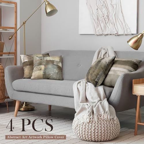 Abstract Throw Pillow Covers, Brown Tan Gray, 20x20, Set of 4 - color: Brown Tan, size: 20" x 20" (Pack of 4)