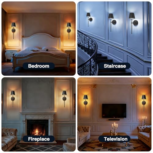 TaoFiaCo Battery Operated Wall Sconces Set of 2,Wireless Wall Sconce Black