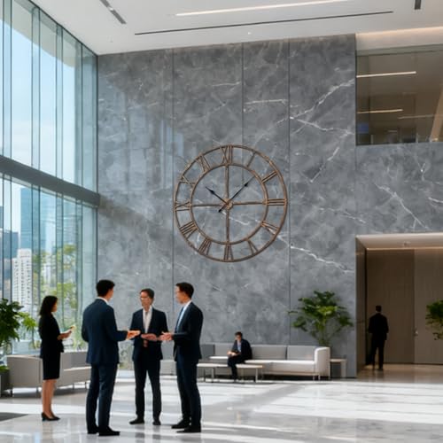 60 Inch Large Silent Wall Clock, Easy Assembly Roman Numeral Bronze - color: Bronze Metal Wall Clock, size: 60inch