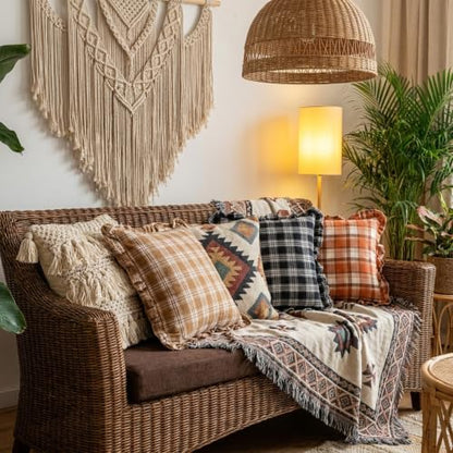 Brown Ruffle Tartan Plaid Gingham Fall Farmhouse Throw Pillow Covers 20x20 - color: Brown Ruffled Plaid Throw Pillow Covers, size: 20" x 20" (Pack of 2)