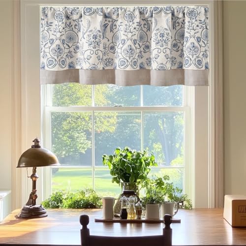jinchan Linen Valance Kitchen Curtain 1 Panel 18 Inch Farmhouse Blue - color: *Vintage Blue, size: 50"W x 18"L (Pack of 1)