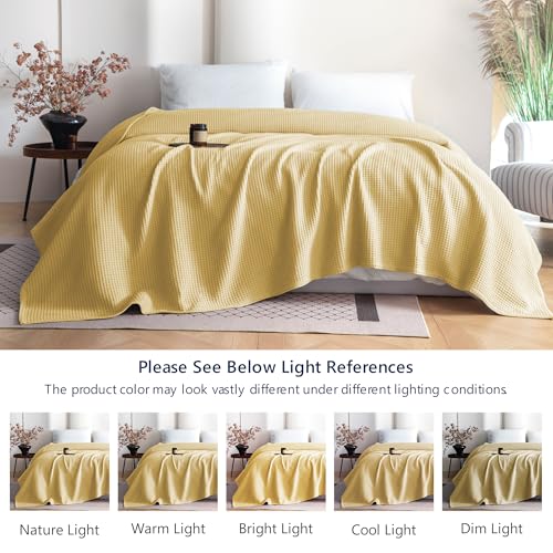 Simple&Opulence 100% Cotton Waffle Throw Blanket 50"x60", Light Yellow - color: Light Yellow, size: Throw(50"X60")