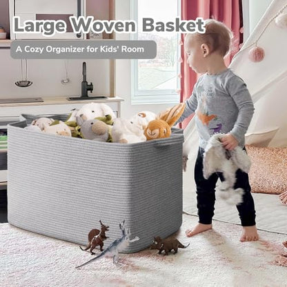 Goodpick 105L Extra Large Woven Rope Blanket Basket, Rectangle, Gray - color: Grey, size: XX-Large(25"L x 16"W x 16"H)