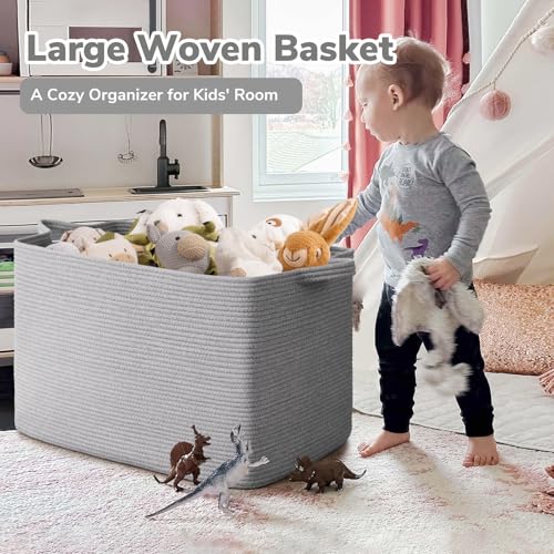 Goodpick 105L Extra Large Woven Rope Blanket Basket, Rectangle, Gray - color: Grey, size: XX-Large(25"L x 16"W x 16"H)