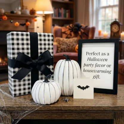 FESTGLOX White and Black Halloween Pumpkin Decor, Small Resin Pumpkin Set - color: White and Black-2pcs