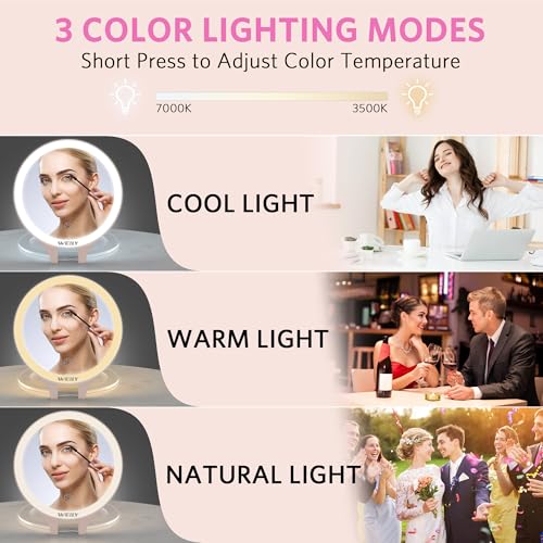 WEILY Magnifying Makeup Mirror 10X/1X, Travel Mirror with Light - color: 451-pink