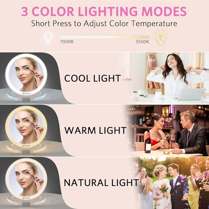 WEILY Magnifying Makeup Mirror 10X/1X, Travel Mirror with Light - color: 451-pink