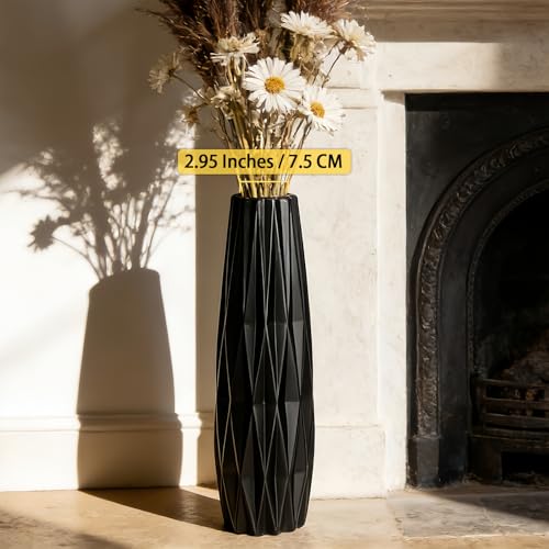 Black Tall Ceramic Floor Vase, 15.7 Inch, Ribbed Design - size: 15.7 Inch