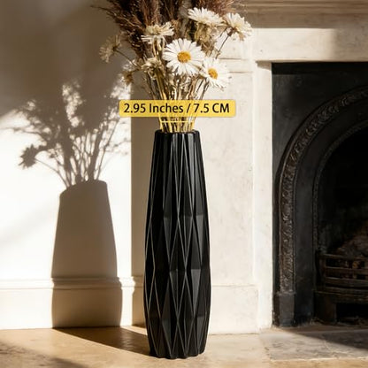 Black Tall Ceramic Floor Vase, 15.7 Inch, Ribbed Design - size: 15.7 Inch