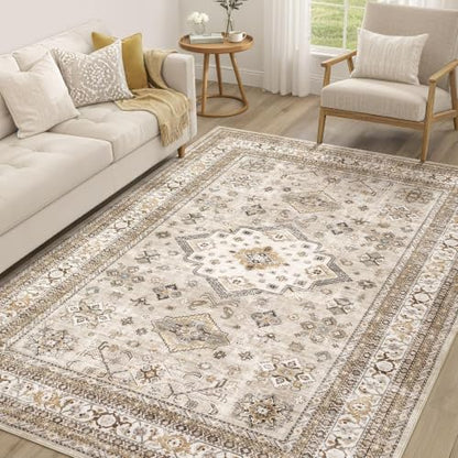 cotiled 5x8 Area Rug for Living Room, Washable, Traditional, Beige - color: Beige, size: 5' x 8' (Rectangular)